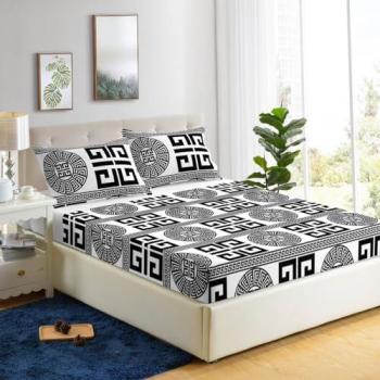 Juego de Sábana 4 Piezas Estampadas para Cama 90/135/150/180cm, Microfibra Suave, Bajera Ajustable hasta 28cm, Incluye 2 Fundas Almohada