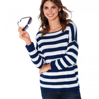 Jersey Manga Larga con Vuelta en el puño Mujer by Vencastyle - 022772,Azul Marino/Crudo,3XL