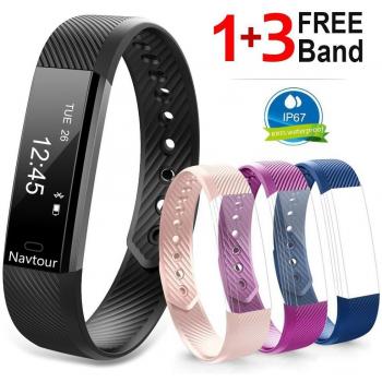 Pulsera Actividad Navtour Pulsera Inteligente Impermeable con 3 Correas Recambios, Monitor de Sueño y Calorías, Podómetro, Despertador, Cámara control, Notificación Sedentaria etc, Bluetooth Compatible con IOS y Android