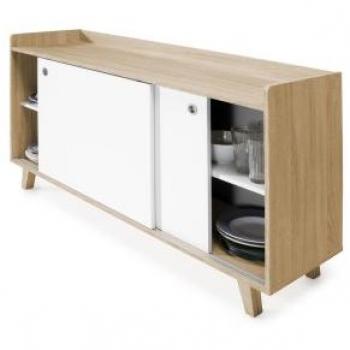 Aparador Serie Nórdica 2160 Topkit con 2 Puertas Correderas Color Roble Blanco, Medidas: 77x40x38 cm