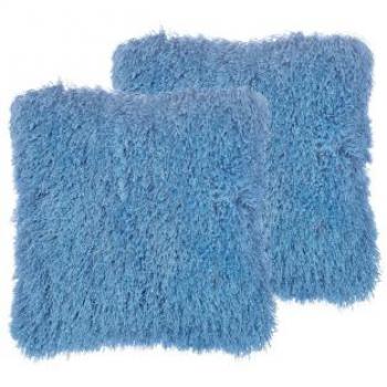 Conjunto de 2 Cojines Decorativos de Tela de Poliester Azul con Inserto de Superficie Peluda 45 x 45 cm Cide