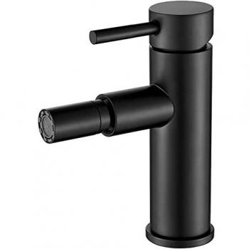 VALAZ Grifo de bidet monomando redondo negro mate Serie Jabalon, grifo mezclador de agua fría y caliente, ahorro de agua, instalación fácil y rápida, materiales: latón e inoxidable, diseño elegante y redondo