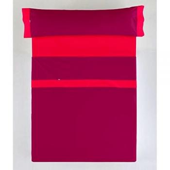 ESTELIA - Juego de sábanas Liso Color Fucsia-Chicle - Cama de 135/140