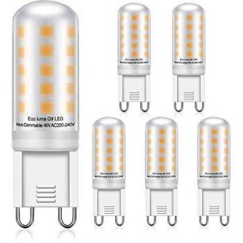 Bombillas LED G9 4W Halógeno Equivalente 30W 40W, Blanco Cálido 3000K, No Regulable Sin Parpadeo Lámparas LED G9, AC220-240V, Ángulo de Haz de 360° LED Lámpara G9, Paquete de 5, Eco.luma