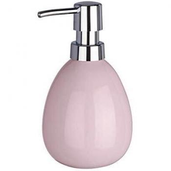 Wenko Polaris Dosificador Jabón 0.39 L, Cerámica, Rosa, 9x9.5x16 cm