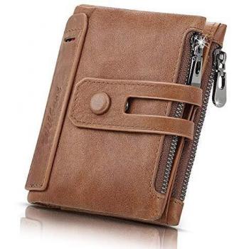 WILBEST Carteras Hombre con Monedero, Cartera Hombre Cuero - Cierre de 2 Botones, 19 Ranuras para Tarjetas/ID/SIM/SD, 2 Compartimentos para Billetes, 2 Bolsillos para Monedas y Caja de Regalo