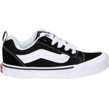 Zapatilla Vans Knu Skool Negro/Blanco Infantil - Diseño Acolchado - Sidestripe Tridimensional - Cordones Gruesos - Talla 29