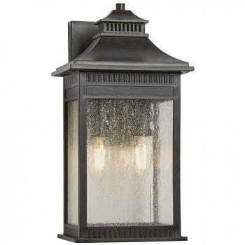Aplique de exterior Livingston mediano, bronce imperial, vidrio, alto 35,6 cm