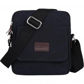 Bolso Bandolera a Hombro Negro para Hombres Tela de Lona Viaje Casual Negocio Trabajo