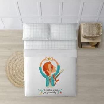 Juego de Sábanas 100% Algodón Modelo Heroes Multicolor con Funda de Almohada y Sábana Bajera Estampada para Cama de 135/140 (210x270 cm)