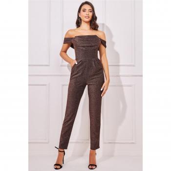 Goddiva Lurex Cowl Neck Jumpsuit - Bronze - Size 8 UK