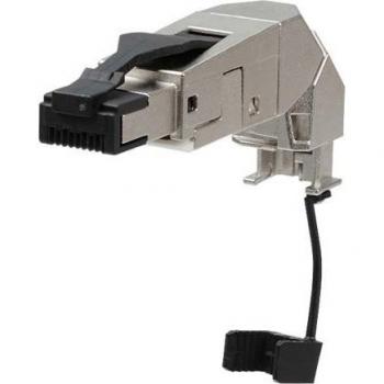 METZ CONNECT RJ45 8(8) Plug Connector, Model 130E405042-E, Features: Black and Silver Color, Suitable for Ethernet Networking Applications