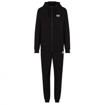 Men's EA7 Emporio Armani Core Identity Black Tracksuit with Hood and Pockets - Size S