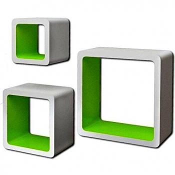vidaXL 3 estanterías cúbicas material MDF blanco/verde suspendidas libros/DVD