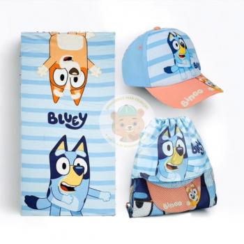 Set de toalla, saco y gorra Bluey - incluye una toalla de microfibra suave y absorbente, un saco de transporte con diseño de Bluey y una gorra ajustable con estampado del personaje