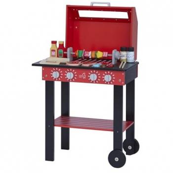 Teamson Kids Little Helper Backyard Indoor Outdoor BBQ Grill Playset Toy with Interactive Features and 25 Pretend Play Cooking Accessories, Red