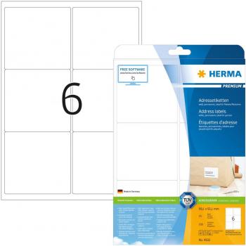 Etiquetas para Dirección HERMA 4502, Premium, 99,1 x 93,1 mm, Blancas, Papel Mate, 25 Hojas (150 Etiquetas)