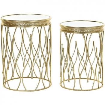 Mesita auxiliar set 2 metal espejo 40x40x54 dorado
