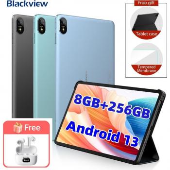 Tableta Blackview Tab 18 de 12 con 16GB RAM, 256GB almacenamiento, cámara de 16MP, pantalla 2.4K FHD, batería de 8800mAh, procesador MTK Hel