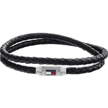Tommy Hilfiger 2790011 - Pulsera Cuerda de Acero Inoxidable para Hombre, Negro