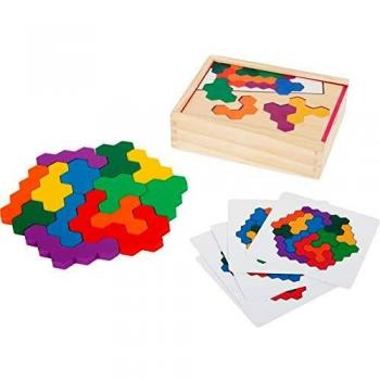 Puzzle educativo de madera hexagonal - Small Foot, 19 piezas