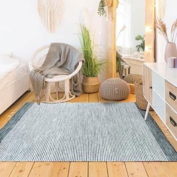 Alfombra de salón o dormitorio 100% algodón con aspecto étnico en rayas grises 120 x 170 cm Gris plata/Blanco