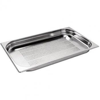 Vogue 12923 Acero inoxidable perforado 1/1 Gastronorm Pan 20mm Contenedor de comida profundo, plata