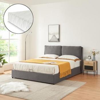 Cama matrimonial Lunner con colchón y somier abatible 160x200cm - Gris oscuro