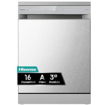 Lavavajillas Hisense 60 cm, 16 servicios, Inox, con tercera bandeja, 7 programas, conectividad Wi-Fi, secado automático e iluminación interior LED