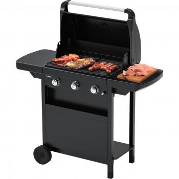Barbacoa de Gas Compact 3 L - Barbacoa portátil, sistema de encendido piezoeléctrico, tres quemadores de acero inoxidable, parrilla de cocción de hierro fundido, tapa con termómetro integrado, diseño compacto