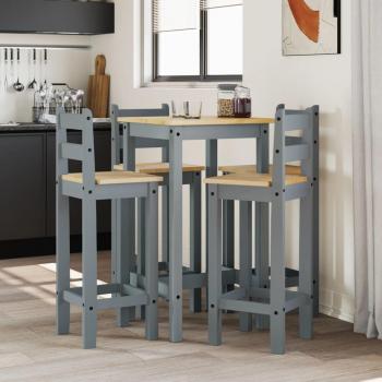 Bar Set 5 piezas gris madera maciza de pino con taburetes y mesa alta