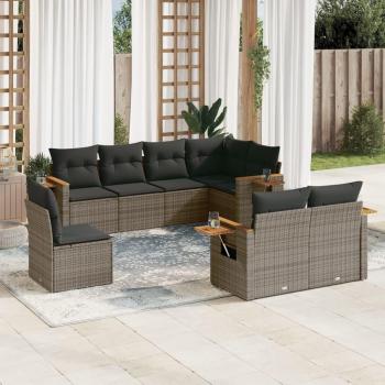 8-Piece Grey Poly Rattan Garden Sofa Set with Cushions