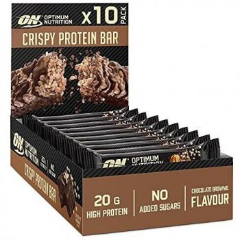 Optimum Nutrition Crispy Protein Bars, Snack Vegetariano Rico en Proteínas, Barritas sin Azúcares Añadidos, Brownie y Chocolate, Envase de 10 x 65 g, Embalaje Puede Variar