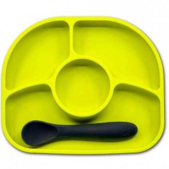 Yümi Silicone Divided Plate with Spoon - Lime