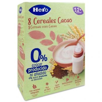 Hero Baby Papilla 8 Cereales con Cacao Sin Aceite de Palma Sin Azúcares Añadidos Integral Rica en Fibra Multivitaminas Calcio Hierro 340g