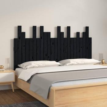 Cabecero de cama de pared negro 146,5x3x80 cm madera maciza de pino