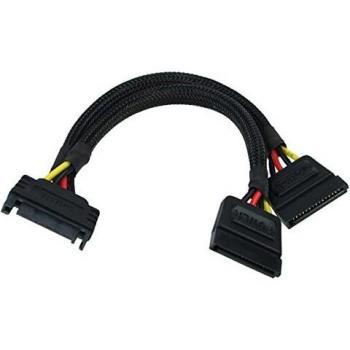 Phobya 0 SATA Power Y-Cable SATA Socket to 2X SATA Plug 15cm - Black Cables SATA Cables