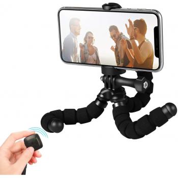 Fotopro Tripode Flexible, Mini Tripode Soporte para Móvil con Control Remoto Bluetooth para iPhone, Samsung y Otro Smartphone Teléfonos Inteligentes, Gopro