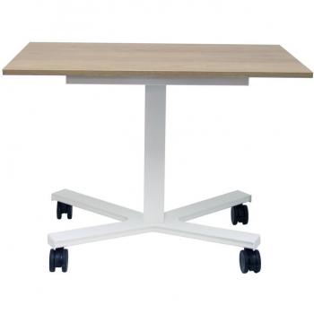 Mesa auxiliar Griego regulable color natural, estructura blanca y ruedas