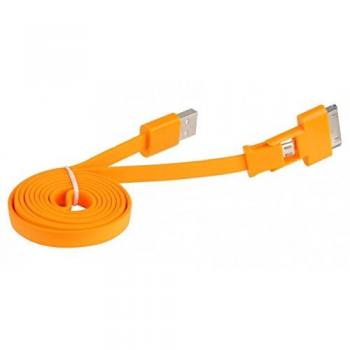 Cable USB 3GO C118 con Conectores Micro USB B y Apple 30-p, Macho a Macho, Diseño Plano, Color Naranja