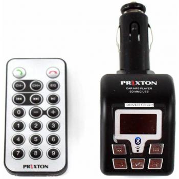 PRIXTON - Manos Libres Bluetooth para Coche y Transmisor FM y de Musica mp3 Mediante Tarjeta SD y USB, Mando a Distancia Incluido, Conexión al Encendedor/mechero del Coche | Driver 100