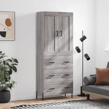 Aparador alto de madera contrachapada gris sonoma 69,5x34x180 cm