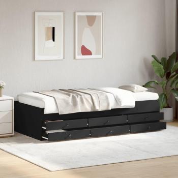 Sofá cama con cajones negro 100x200 cm madera multicapa y Tumbona con cajones madera de ingeniería negro 100x200 cm Vidaxl Negro