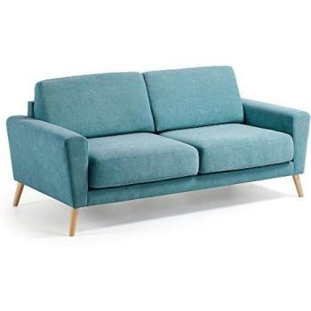 Kave Home - Sofá Narnia de 3 plazas Turquesa con reposabrazos y Patas de Madera Maciza de Haya