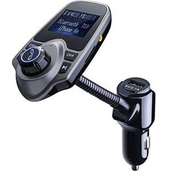 Transmisor FM Bluetooth de Coche con Cargador USB 5V/2.1A, Topop Manos Libres con Entrada Audio 3,5 mm y Lector Tarjetas SD Compatible con MP3 Moviles Tablet etc