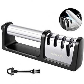 AJOXEL Afilador de Cuchillos, 4 en 1 Afilador Cuchillos Profesional, 4 Etapas Knife Sharpener Afiladores Manuales Base de Acero Inoxidable Antideslizante Arcos Afilador, para Cuchillos y Tijeras