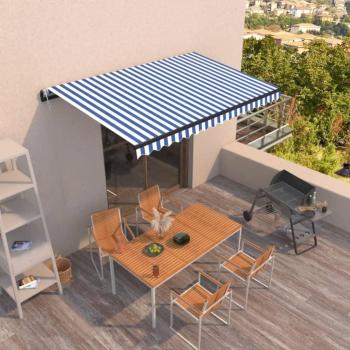 Toldo automático retráctil azul y blanco 400x350 cm, resistente al agua y rayos UV, ideal para balcón, jardín o terraza