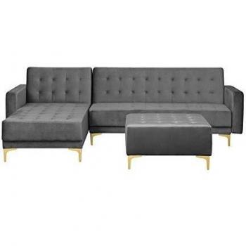 Sofá Esquinero Modular de Terciopelo Gris con Otomana Derecha 4 Plazas Aberdeen