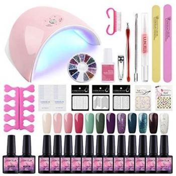 Saint-Acior 12PCS Esmaltes Semipermanentes Nail Art Esmaltes en Gel Pintauñas 8ml Lámpara Uñas 36W UV/LED Secador de Uñas Top Coat Base Coat Kit para Manicura