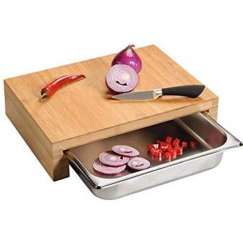Tabla de Cortar de Bambú con Recipiente Recolector, 37,5 x 27,5 x 9,5 cm